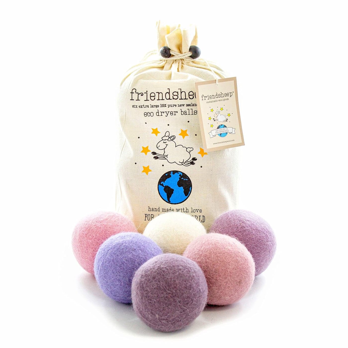 Friendsheep Wool Dryer Balls Organic Lavender 6 Pack XL Premium Reusable Cruelty Free Handmade Fair Trade No Lint Fabric Softener Color Lavender Bliss