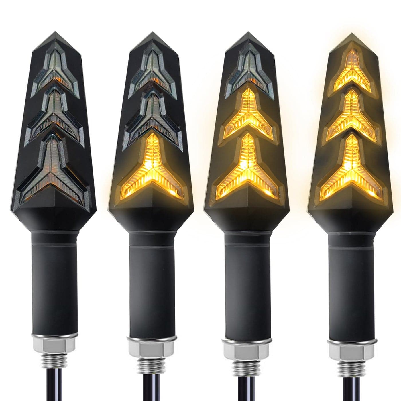 VRWEARE 4PCS Universal Motorcycle Turn Signals LED 12V 3 Wire Flowing Indicator Lights 14 Bulbs Compatible with Motorbike Scooter Quad Cruiser Yamaha Harley Suzuki Off Road