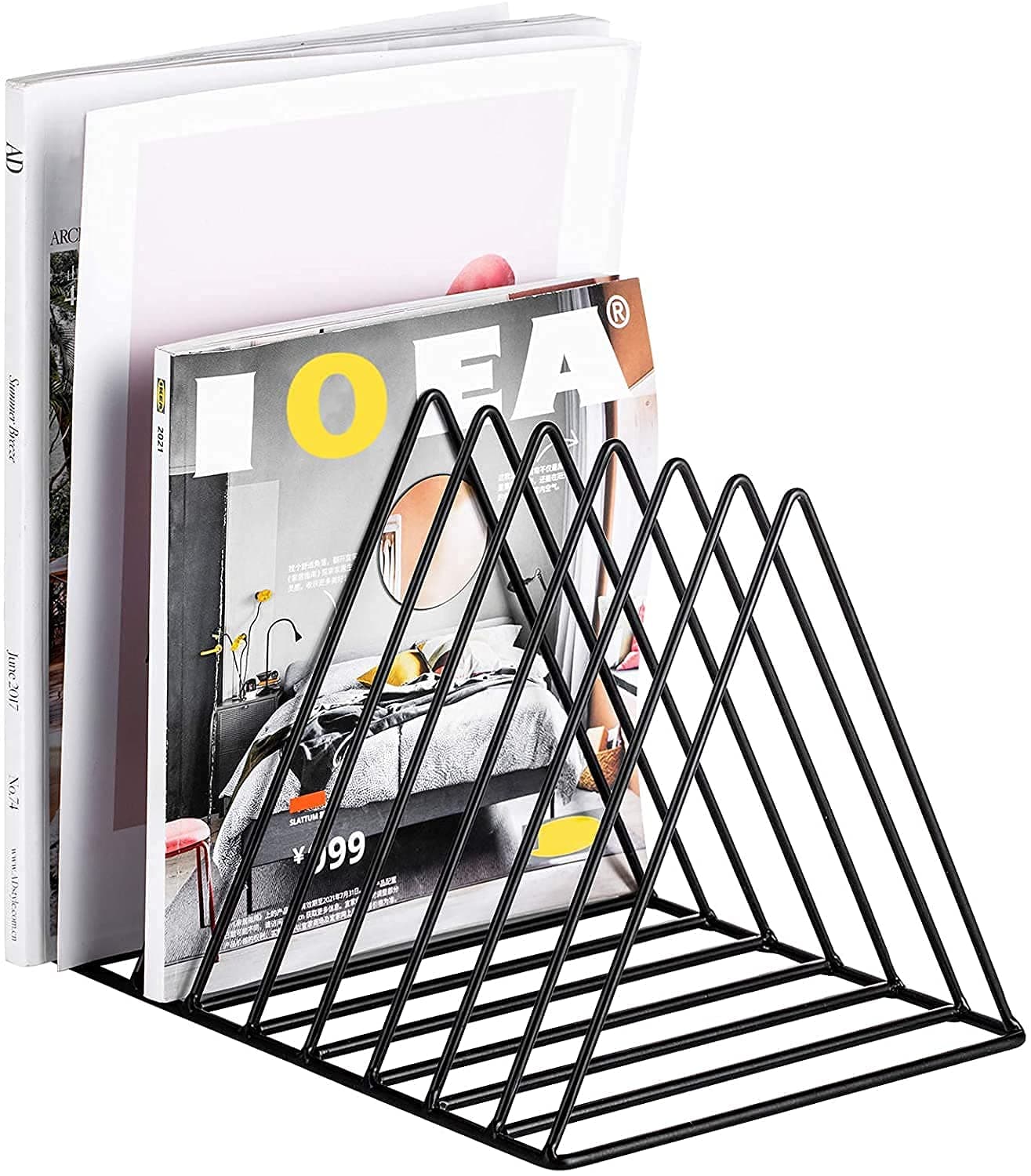 QUPET Triangle Magazine Rack Desktop Iron Bookshelf Simple Magazine Storage Rack Metal Wire Book Stand Triangle Black