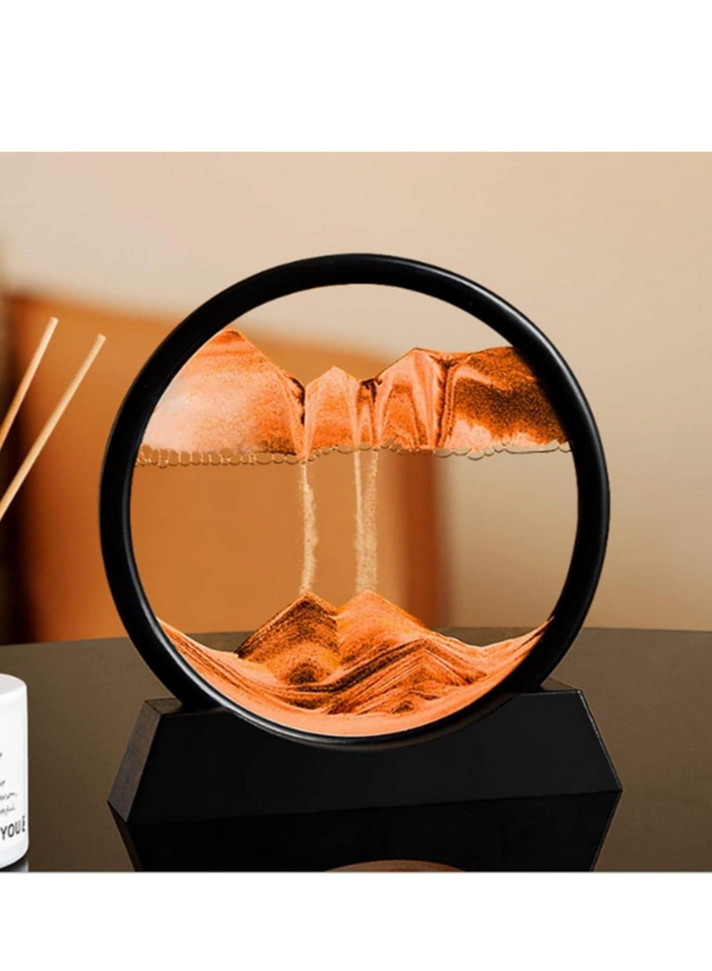 3D Moving Sand Art Round Liquid Hourglass Flowing Sand Painting Sandscape Motion Display Quicksand Painting Home Decor Gifts (Yellow)