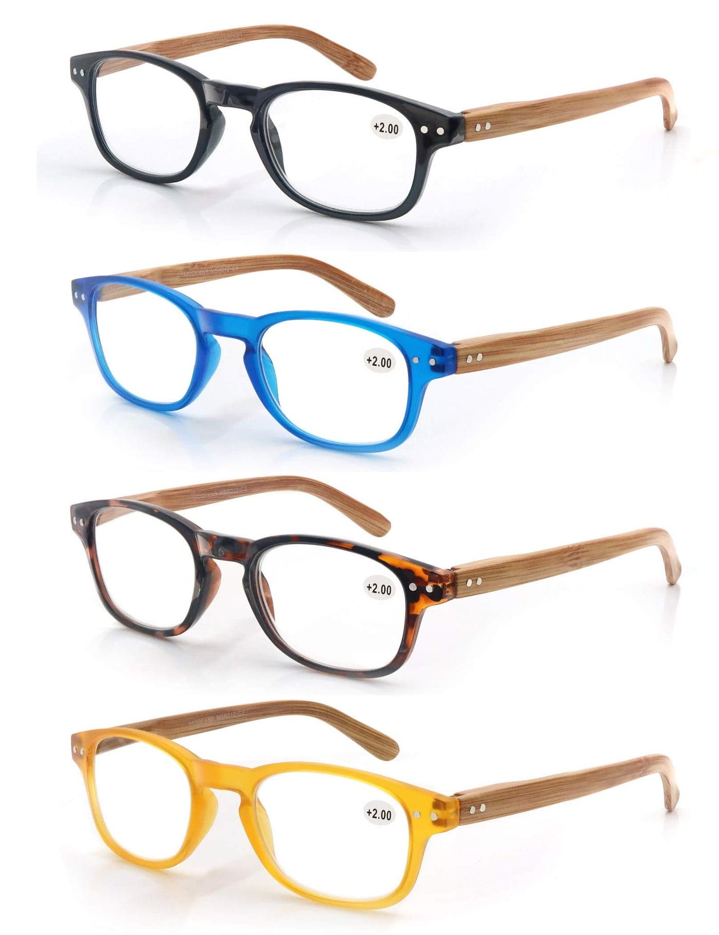 MODFANS 4 Pack Reading Glasses 175 Fashion WoodLook Spring Hinges Stylish Readers Men Women
