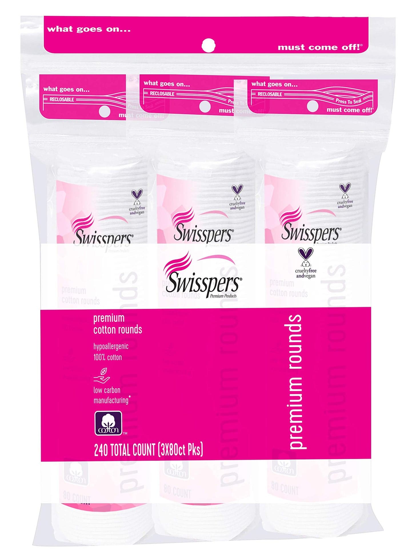 Swisspers Premium 100% Cotton Rounds, Hypoallergenic, 240 Count