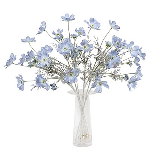 2 Pcs Artificial Fake Flowers Plants Cosmos Silk Flower Arrangements Wedding Bouquets Decorations Plastic Floral Table Centerpieces for Home Kitchen Garden Party Decor Approx 23.6'' High - Light Blue