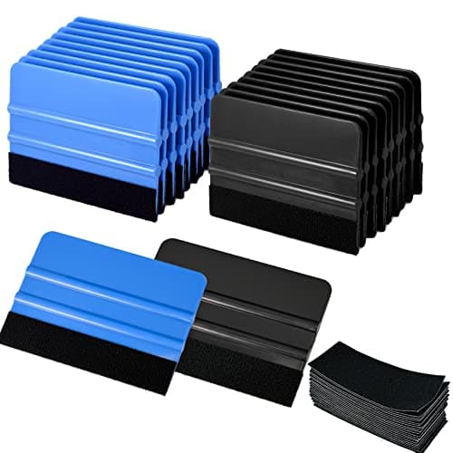Gomake 20 Pack Vinyl Squeegee with 20PCS Felt Fabric for Tint Film Decal Squeegee Application Tool Vinyl Wrap Installation Wallpaper Smooth Tool (Black and Blue, 20)