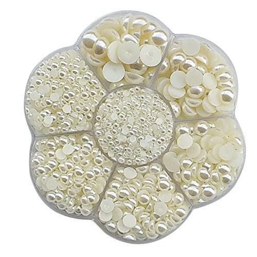 Chenkou Craft Random 1900pcs Assorted 7 Sizes 34567810mm Imitation Half Pearl Flatback Bead Scrapbook Craft DIY Loose Beads Plastic Box Beige