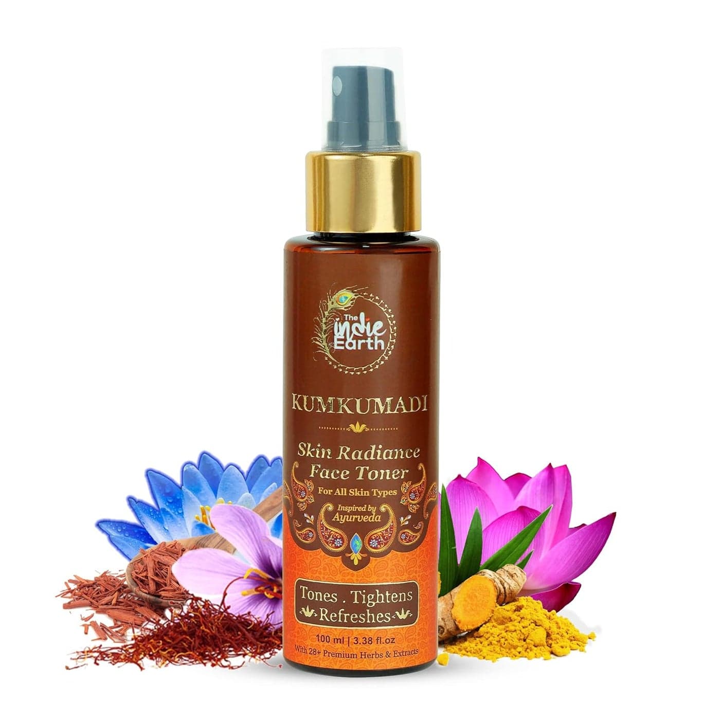 The Indie Earth Kumkumadi Skin Radiance Face Toner with 15 Kumkumadi 28 Precious Herbs Extracts Nourishes Hydrates Skin and Protect Skin against Sun Damage Natural Contain No Alcohol 100ml