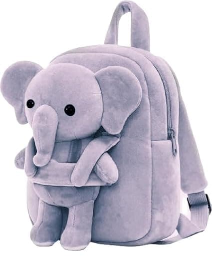 Frantic Kids Soft Animal Cartoon Travelling School Bag Soft Plush Backpacks Boys Girls Baby for 2 to 5 Years Baby/Boys/Girls Nursery(FullBody_GreyElephant)