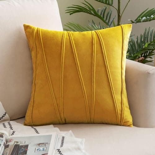 Khooti Velvet Striped Cushion Cover Pack of 1-14x14 Inches / 35.56x35.56 Cm | Gold | Soft Pillow Covers Cushion Case for Sofa Bedroom Livingroom Chair Car, Cushion Cover with Zig Zag Pattern