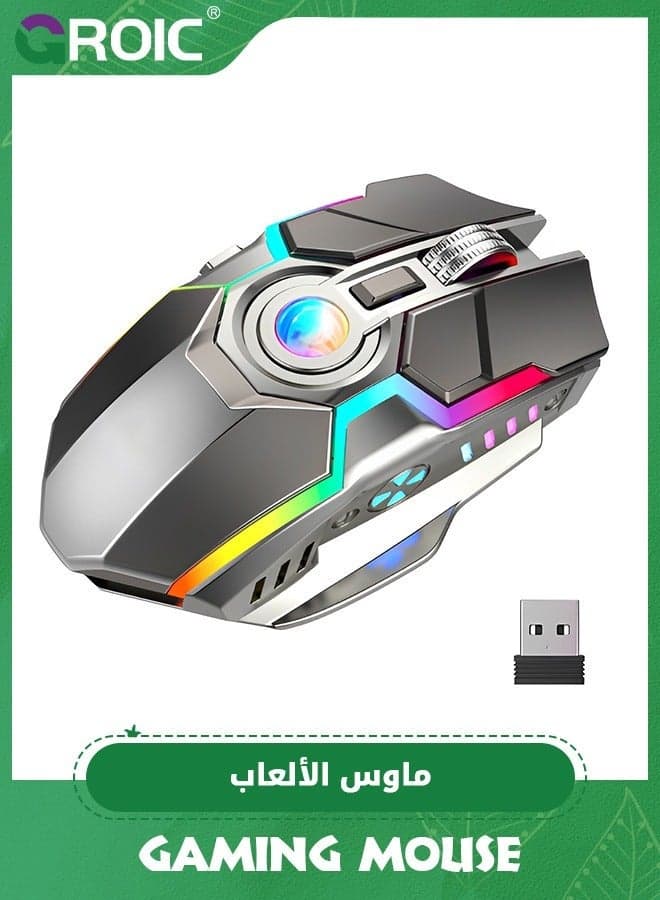 Wireless Gaming Mouse, 600Mah 2400DPI RGB Mouse High Quality Bluetooth with Mechanical Micro Switch, Plug & Play for Computer Laptop