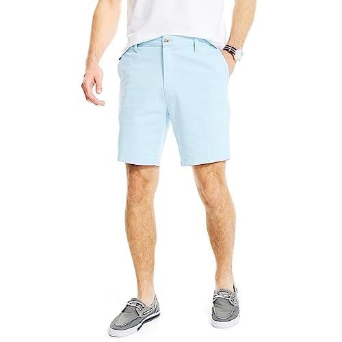 Nautica Men's Classic Fit Flat Front Stretch Solid Chino 8.5" Deck Shorts, Noon Blue, 36W