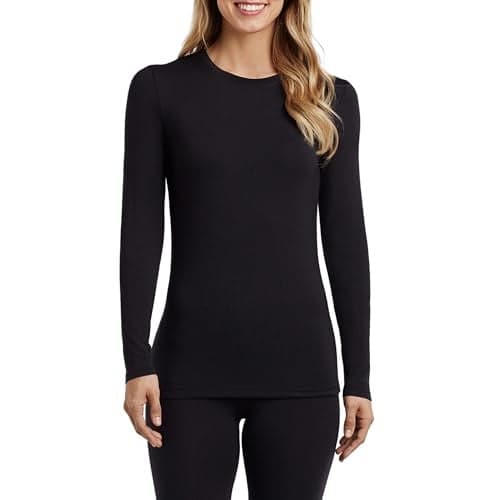 Cuddl Duds Women's Softwear with Stretch Long Sleeve Crew Neck Top -Layering Top with Smooth Fabrication, Body-Hugging Fit, Black, Medium