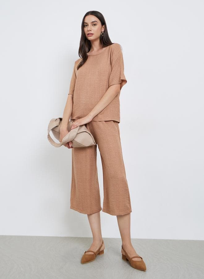 Take Two Brown Short Sleeve Top and 3/4 Length Pants Co-Ords