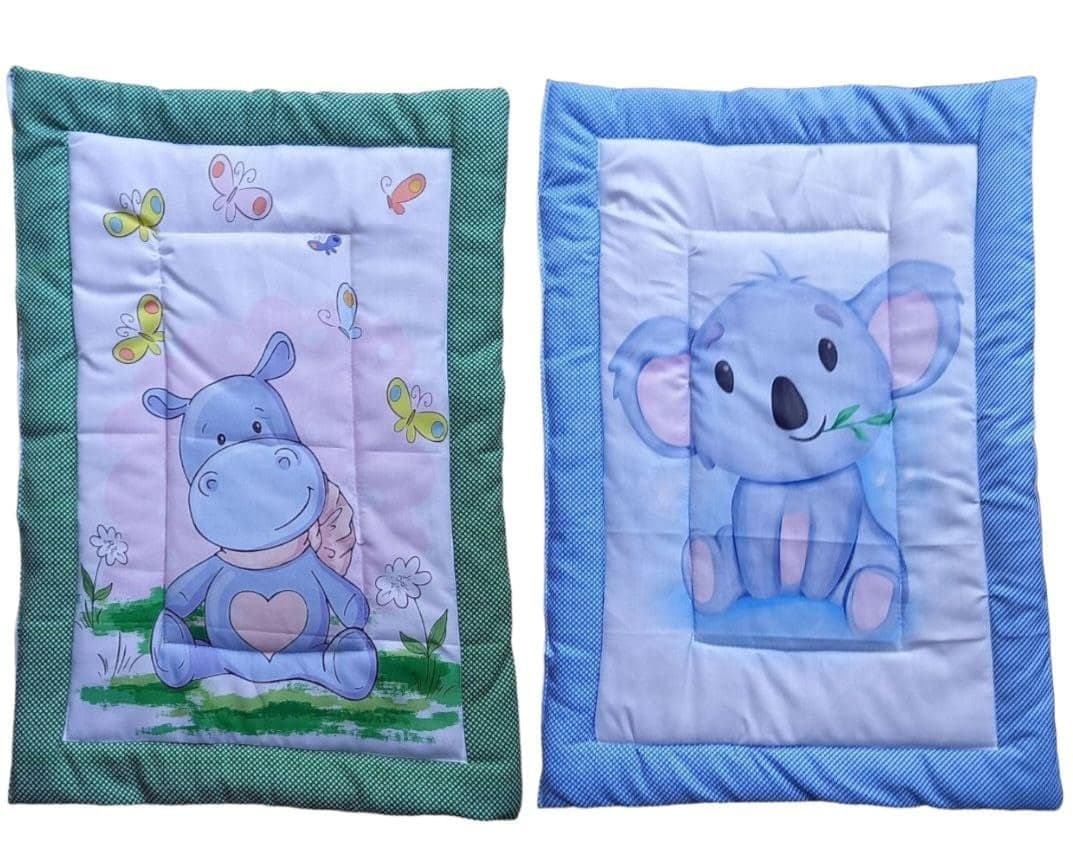 Vivatra Combo Newborn Baby Pom Pom Cotton Baby Bed Godari Cradle Bed Crib Sheet Changing Mat Baby Godadi Godari Bedding Set Mattress_Pack of 2 Piece_20 30 Inch Hippo Koala