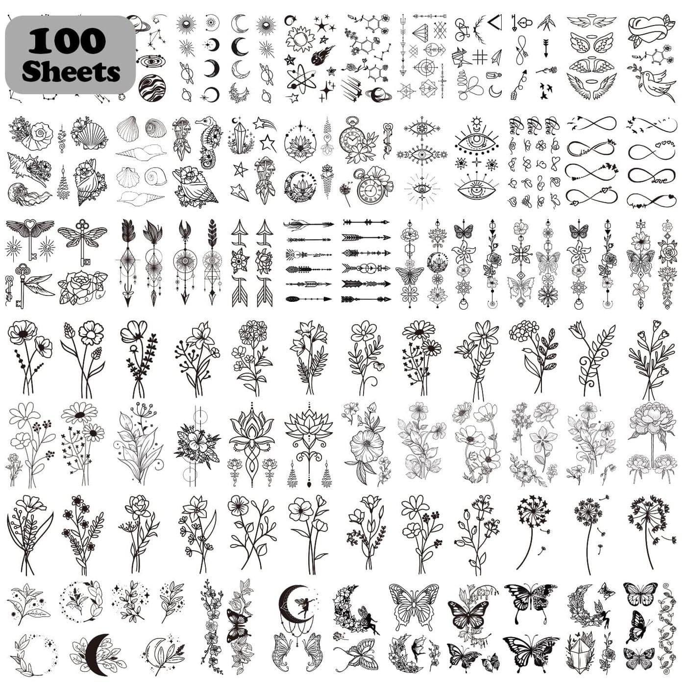 Cerlaza 100 Sheets Temporary Tattoos for Women Adult 420 Mixed Styles Tiny Branch Fake Tattoo Stickers that Look Real and Last Long Realistic Henna Tattoo for Girl Body Art Sticker