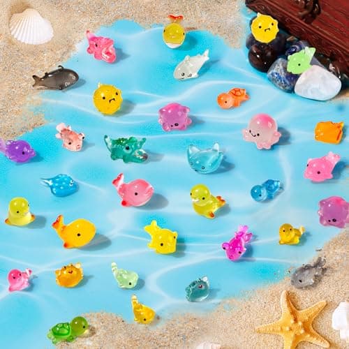 FEXIA 50 Pcs Ocean Mini Resin Animals Tiny Aquariums Decor Glow in The Dark Resin Figures Luminous for Garden Landscape Sea Decor DIY