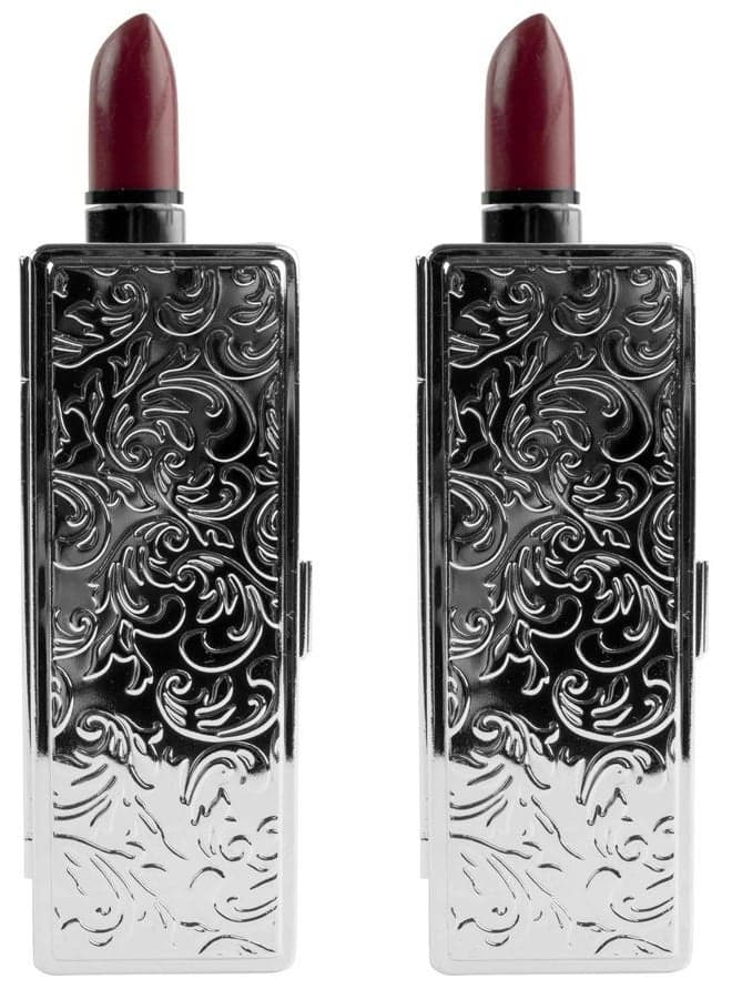 (Silver Victorian Print) - Boxed Travel Lipstick Case With Mirror (Silver Victorian Print)