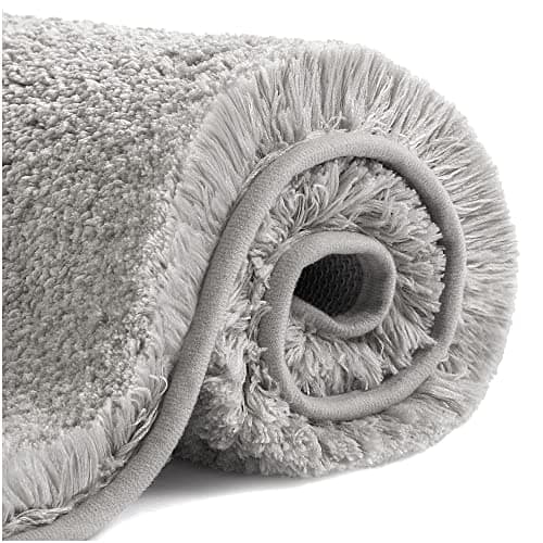 VANZAVANZU Bath Mats Non Slip Ultra Soft Absorbant Microfiber Fluffy Thick Bathroom Rugs Machine Washable (16"x24", Light Gray)