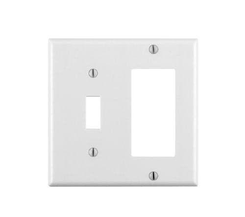 Leviton 2-Gang 1-Toggle 1-Decora/GFCI Device Combination Wallplate, Standard Size, Thermoset, Device Mount, 80405-W, White