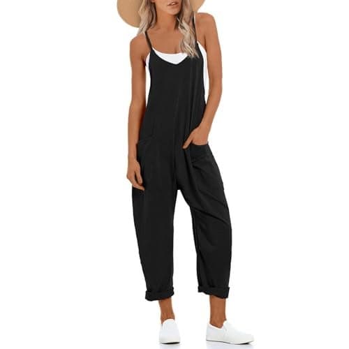 UNIANKIYA One Piece Jumpsuits for Women Casual Overalls Sleeveless Strap Rompers Travel Vacation Outfits Fall Fashion Clothes