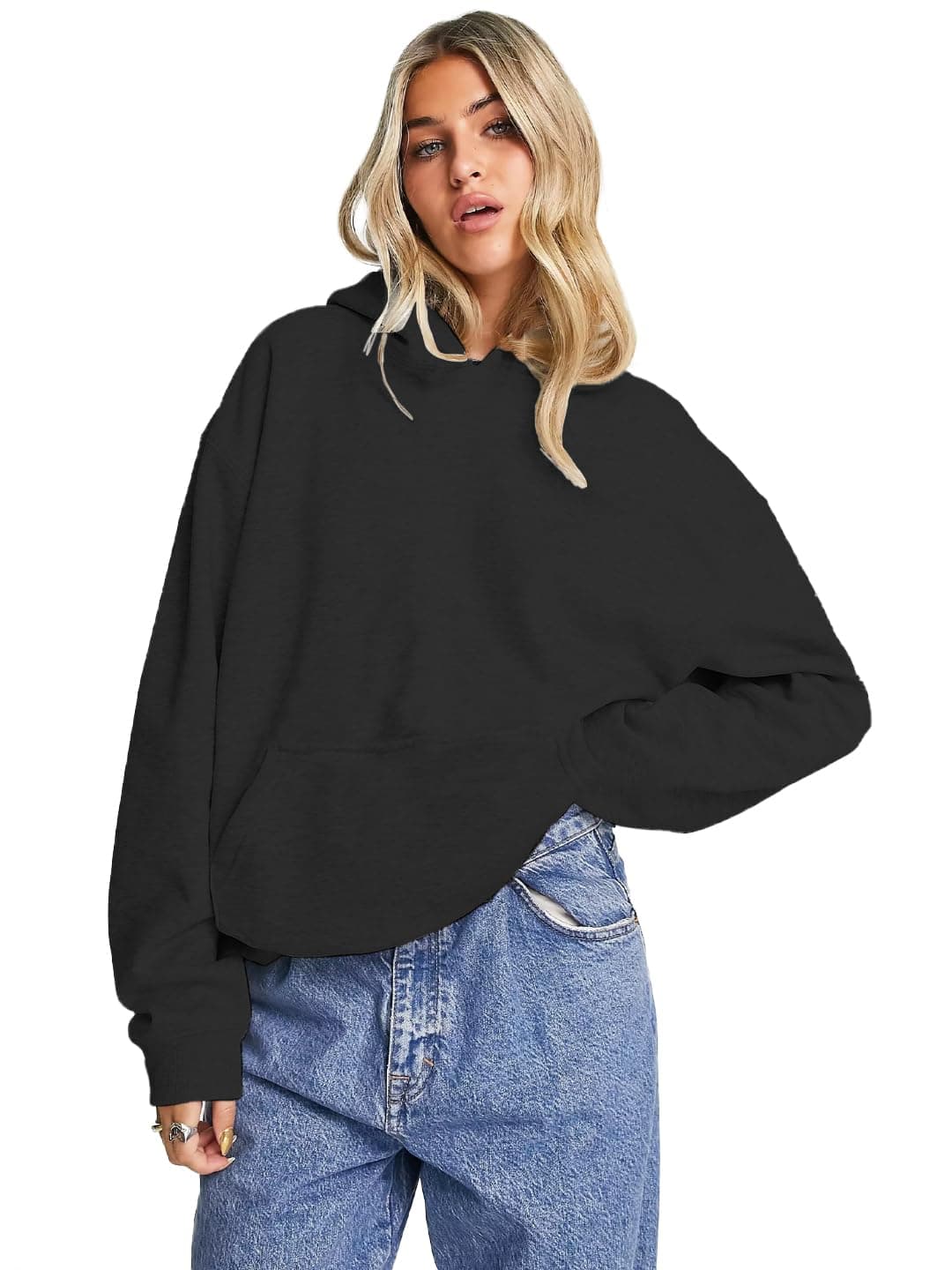 LEOTUDE Women's Loopknit Oversized Hooded Neck Sweatshirt (W88|MSTD|BLK|MRN_P_Zblack_S)