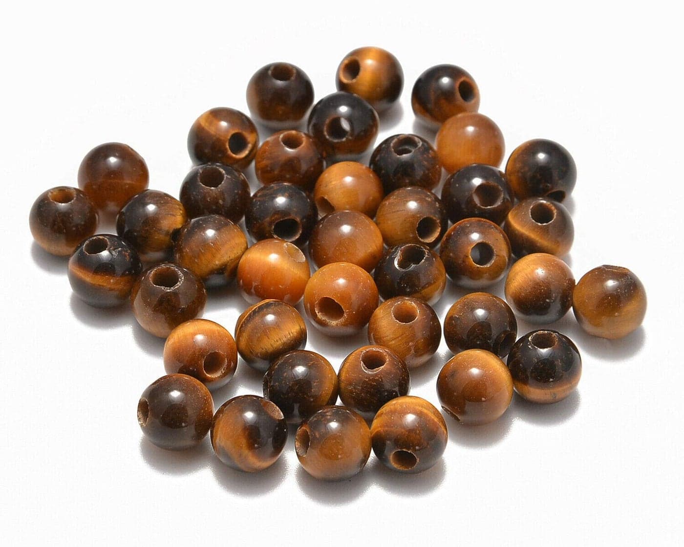 AD Beads Natural Gemstone 8mm Round Loose Beads Big Hole 25mm Sized 40pcs Yellow Tigers Eye