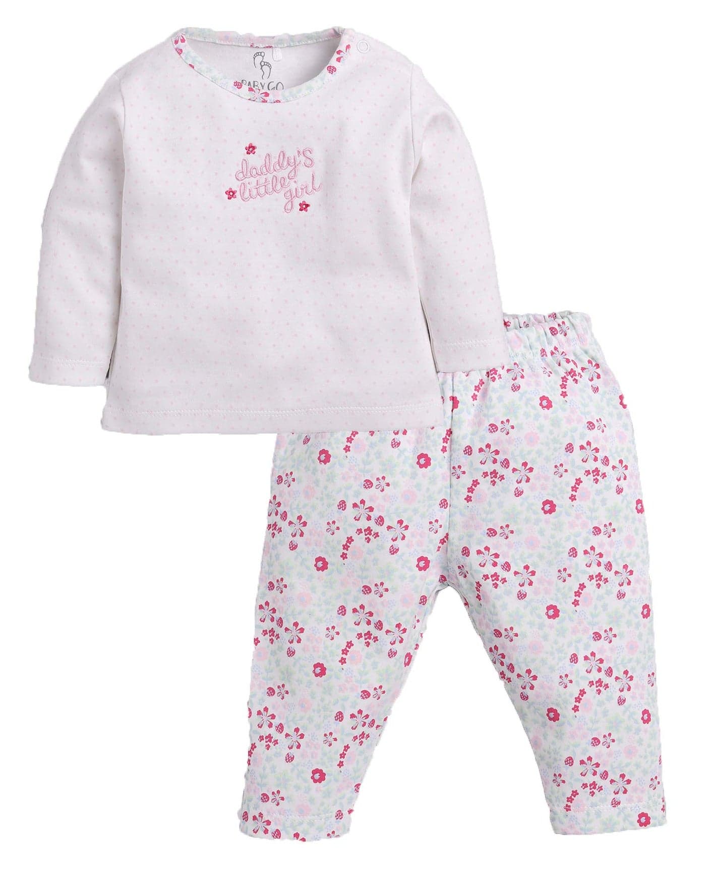 BABY GO Baby full sleeve clothes set for baby Girl| Baby Cotton Dress/T-shirts pant set for baby girls (12-18 Months, PEACH)