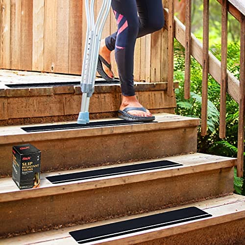 S&X Outdoor Stair Treads Non-Slip 5-Pack, 6" x 24" with Glow-in-The-Dark Stripe Heavy Duty Anti Slip Tape for All Slippery Surfaces - Weather Resistant Grip Tape for Stairs, Steps