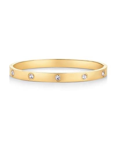 PAVOI 14K Yellow Gold Plated Love Bangle Bracelets for Women | Waterproof Stainless Steel Cubic Zirconia Hinged Bracelet Dupe | 6.5"