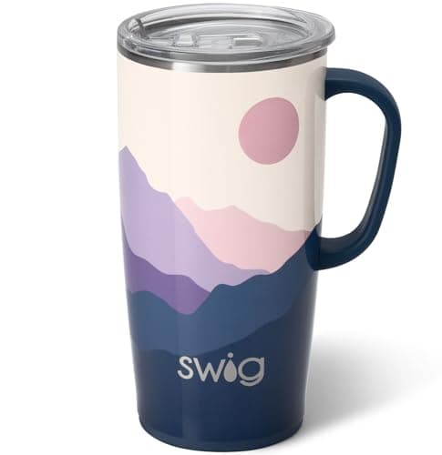 Swig Life 22oz Travel Mug Insulated Tumbler with Handle and Lid Cup Holder Friendly Dishwasher Safe Stainless Steel Travel Coffee Cup Insulated Mug with Lid Moon Shine