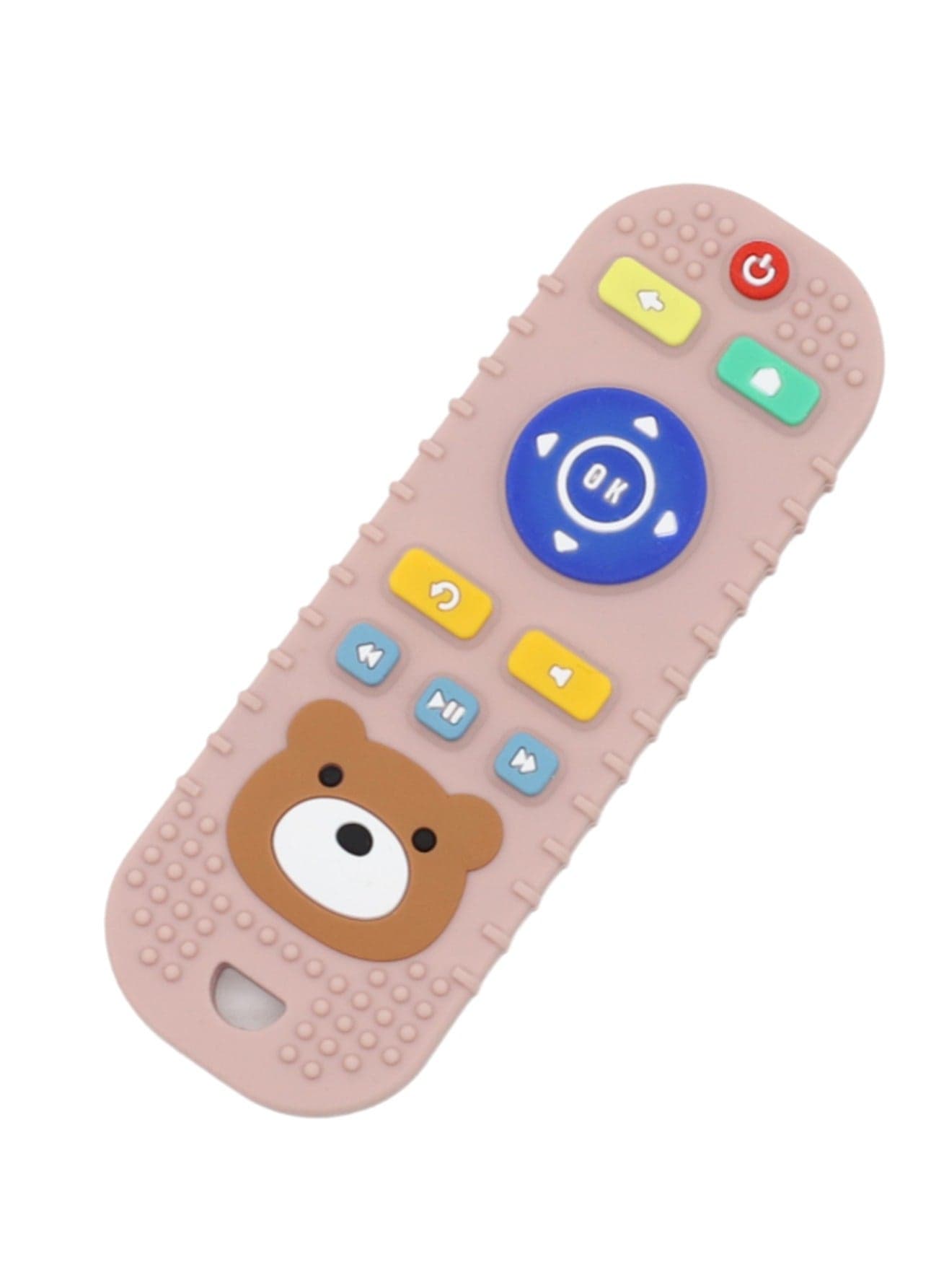 Light Pink Bear Cartoon Remote Control Teether Teething Soothing Toy Baby Teething Toy Silicone Bpa Free Suitable For Babies Toddlers Boys And Girls