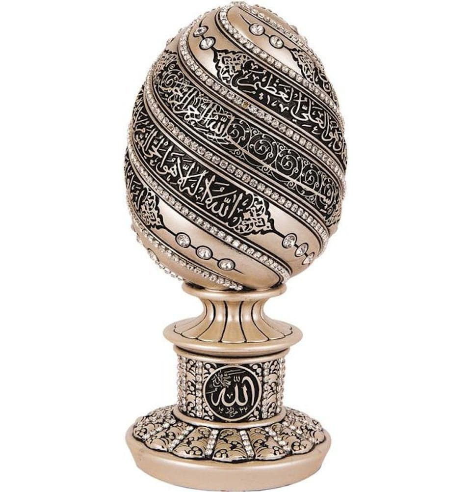 Islamic Table Decor Gift Egg Sculpture Statue Muslim Showpiece Home Decor Gifts Eid Ramadan Arabic Ayatul Kursi 75in Mother of Pearl