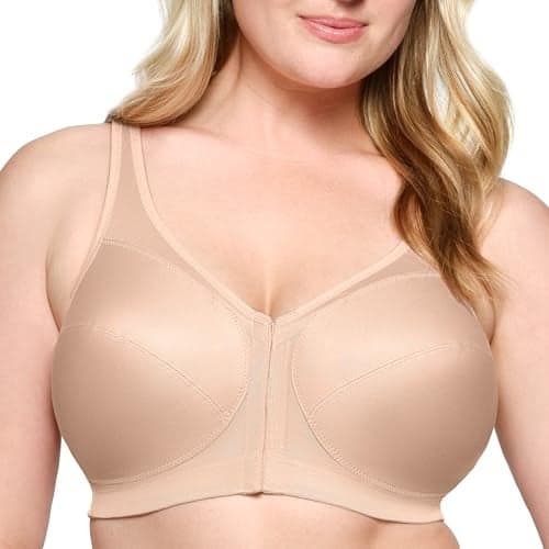 Glamorise Full Figure Plus Size MagicLift Front-Closure Posture Back Bra Wirefree #1265 Café