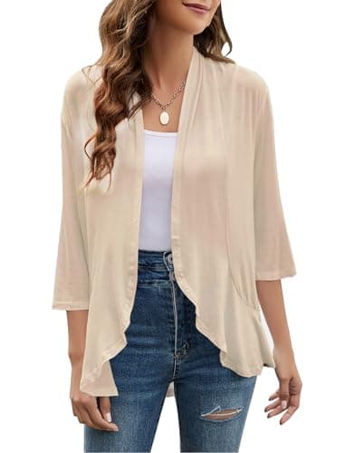 Yekaty Women's Beige Cardigans Open Front Lightweight Summer Lightweight Cardigans