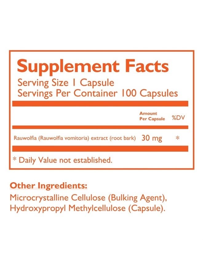 ® Products - Rovol V® Dietary Supplement - Rauwolfia Vomitoria Extract - 100 Capsules