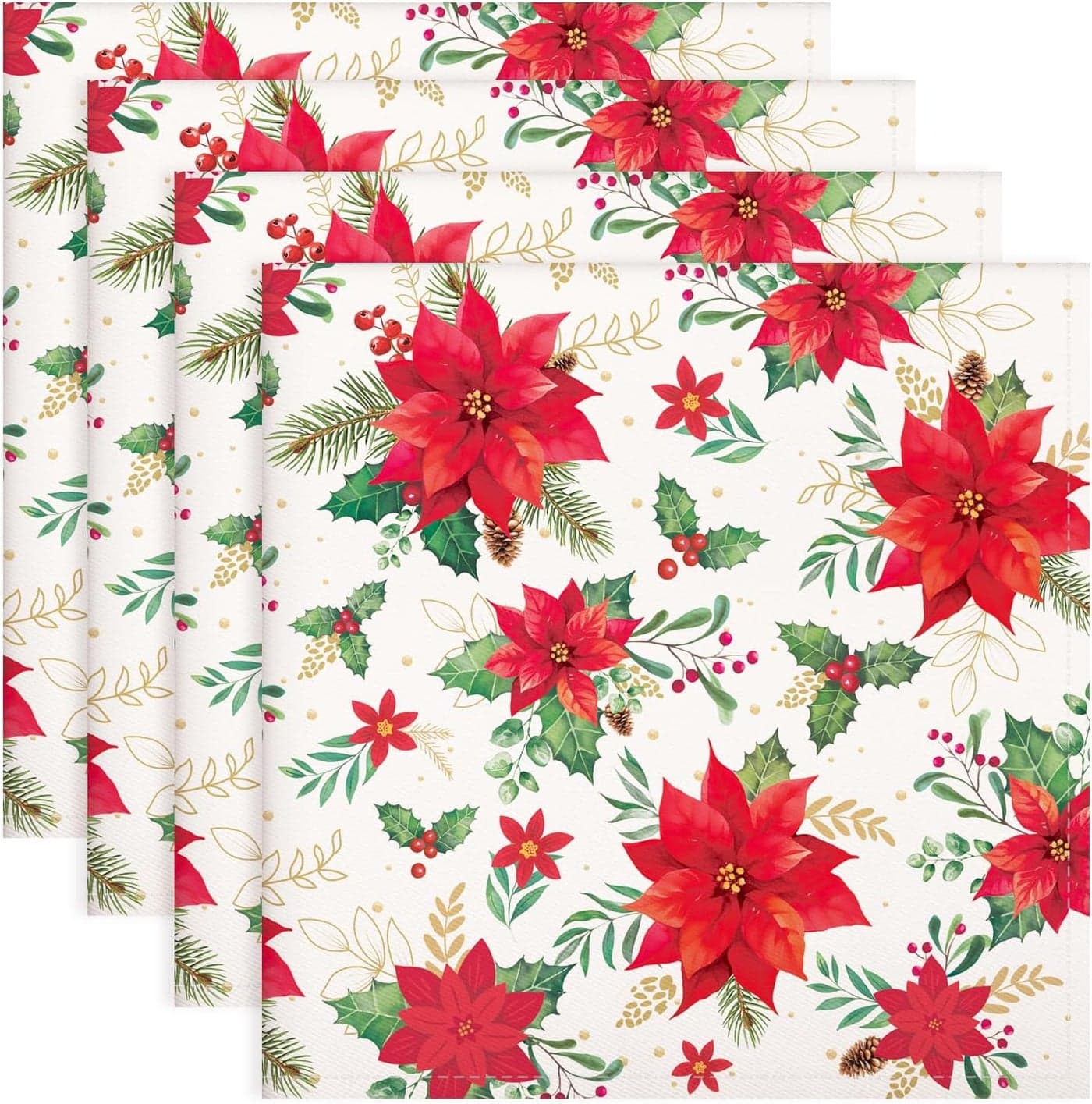 Christmas Red Flower Napkins 1818 Inch Dinner Cloth Napkins Set of 4 Washable Cotton Soft Absorbent Square Napkins for Dining Kitchen Party Wedding Decoration