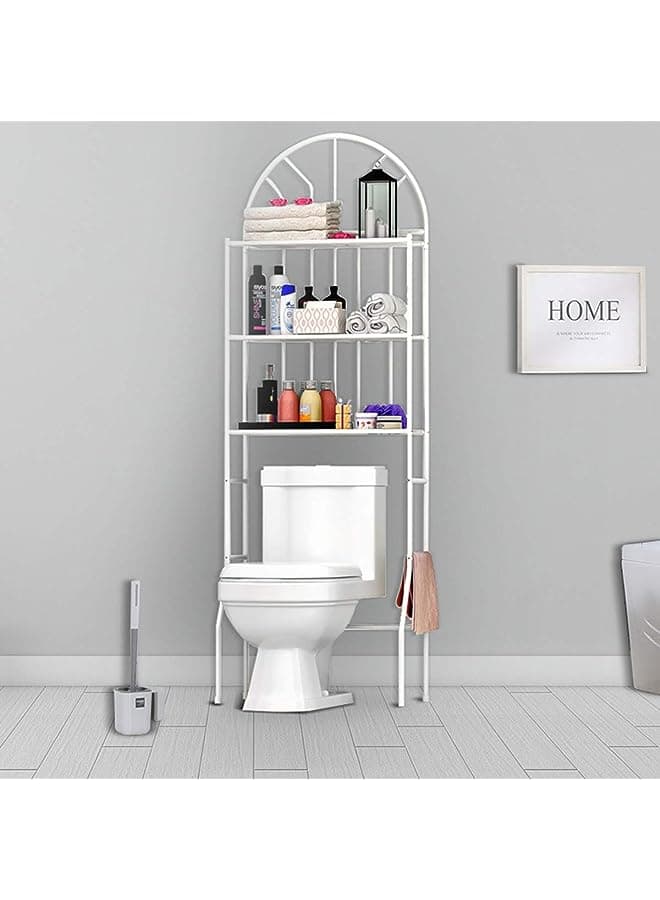 the Toilet Storage Shelf Toilet Shelving Unit Metal Bathroom Storage Rack Organizer 3 Tier White Space Saving for Bathroom Toilet Washing Machine 65x34x117cm