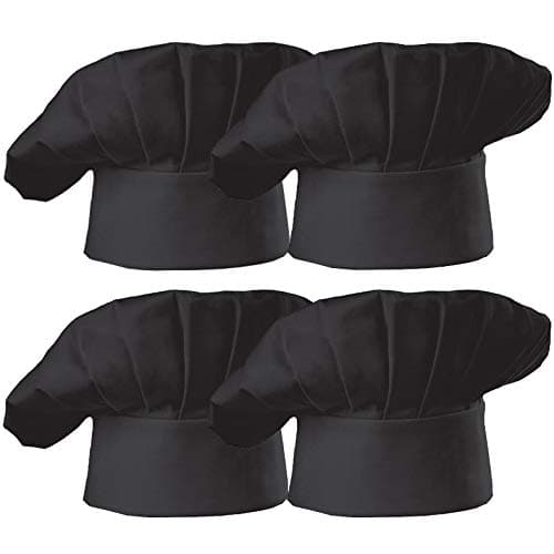 Hyzrz Chef Hat Set of 4 PCS Pack Adult Adjustable Elastic Baker Kitchen Cooking Chef Cap (Black)