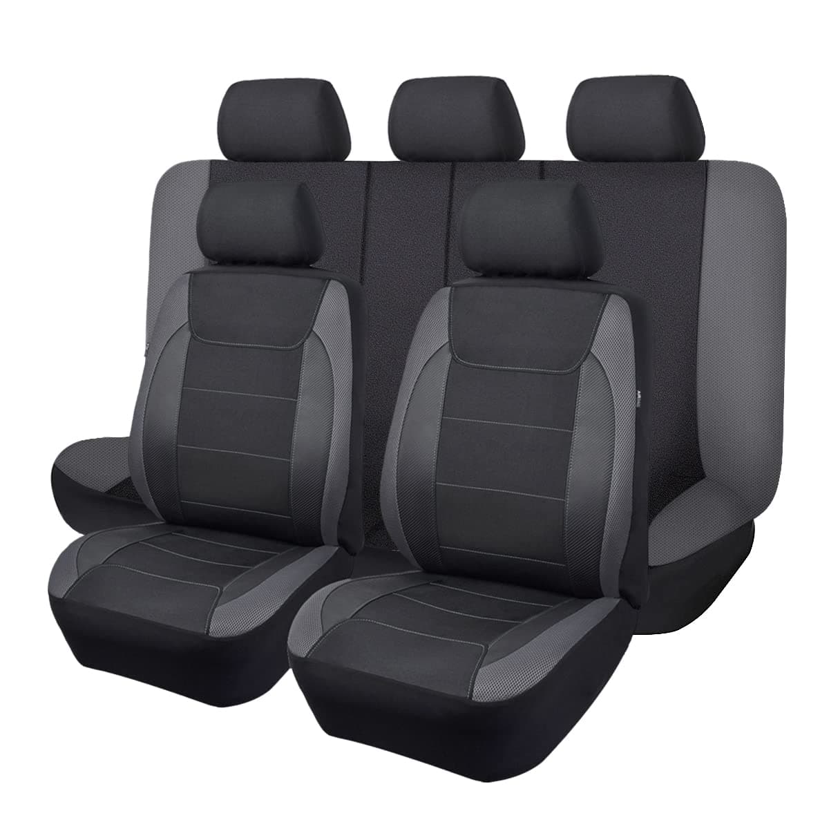 Flying Banner car seat Covers Quality Carbon Fiber Air Mesh Fabric Sport Low High Back Bucket Back Pocket Arm Rest Full Set Low Bucket Gray