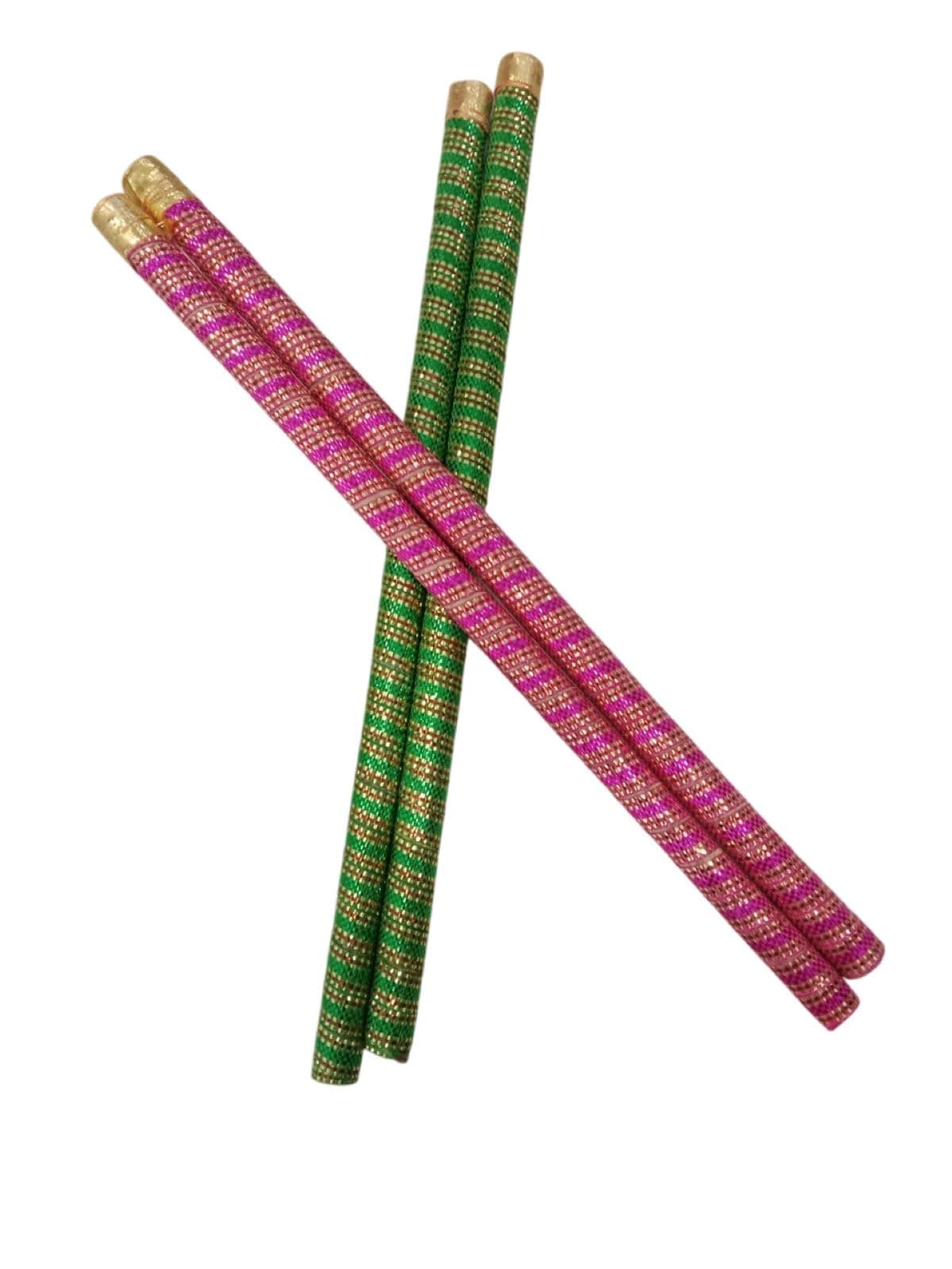 BookMyCostume Decorative Wooden Dandiya Sticks Pack of 2 (4 Sticks) | Pink & Green Garba Stick | Traditional Garba Dance Sticks for Navratri & Dandiya Raas | Fancy Dress Accessory for Kids & Adults