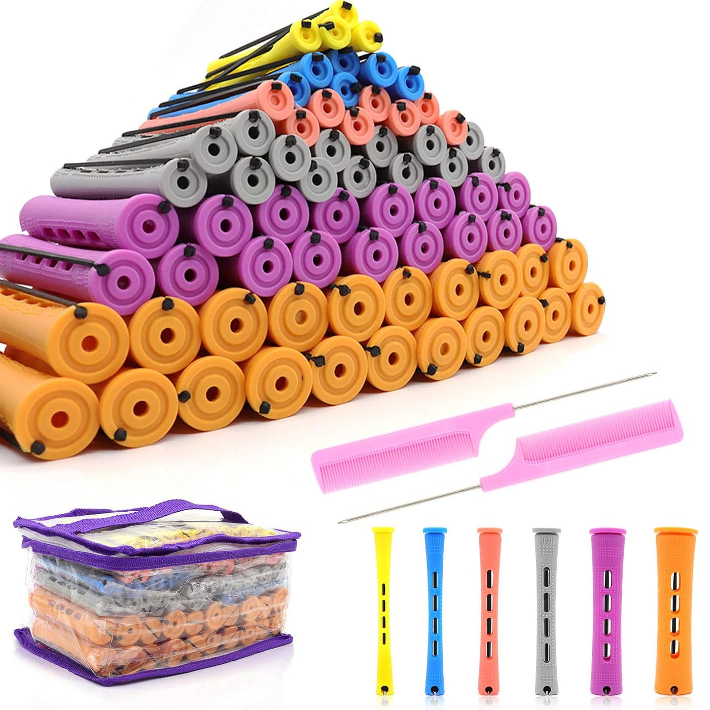 120Pcs Hair Perm Rods Set 6 Sizes Plastic Hair Cold Wave Rods Heatless Perming Rods Hair Curlers Rollers with Pintail Comb for Long Short Straight Curly Natural Hair DIY Hairdressing Styling Tools