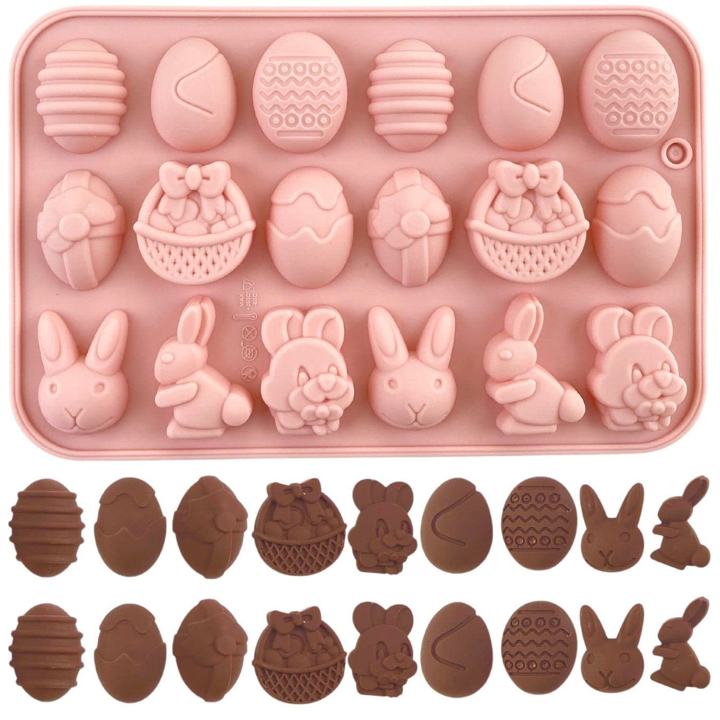 Crethinkaty 1 Pieces Easter Silicone Chocolate Moulds 18 Cavity EggBunny Rabbit HeadBasket shapes Mould for DIY ChocolateCandyJelly