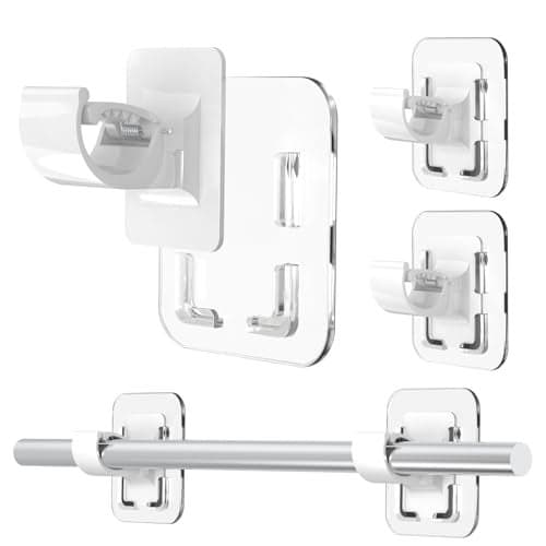 Detachable Adhesive Curtain Rod Holder 20LB No Drill Curtain Rod Brackets Renter Friendly No Damage Wall Hooks for Apartments Farmhouses Classrooms RVs Bedrooms Hanging Drapes Over Blinds