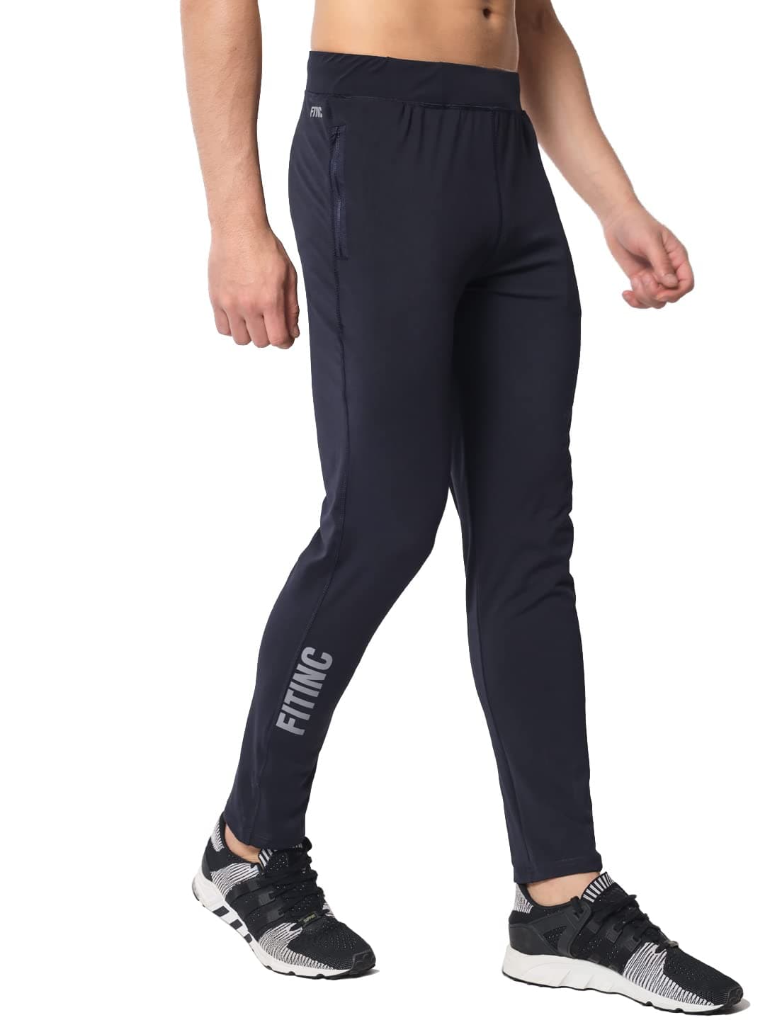 FITINC Tracks for Men | Stretchable Polyester Track Pants for Men with Zip Pockets | Dri Fit Gym Tracks – Navy Blue, Medium