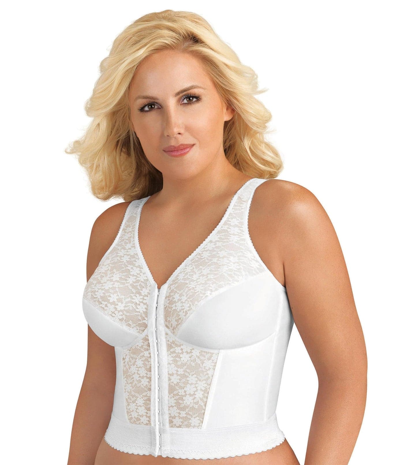 Exquisite Form womens Fully Front Close Longline Lace Posture Bra, White, 36B US