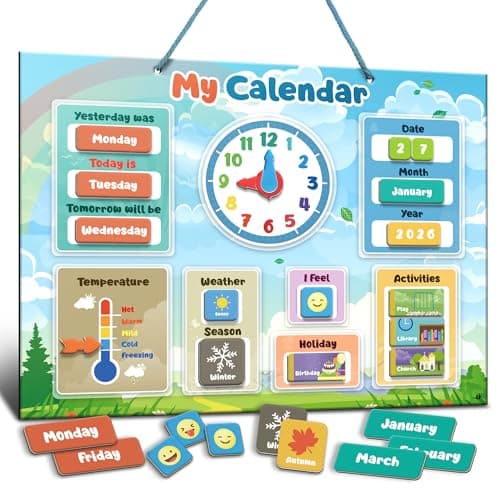inamio Magnetic Kids Calendar for Learning Classroom Preschool Calendar for Kids and Toddlers Days of The Week Chart Today Months and Weather