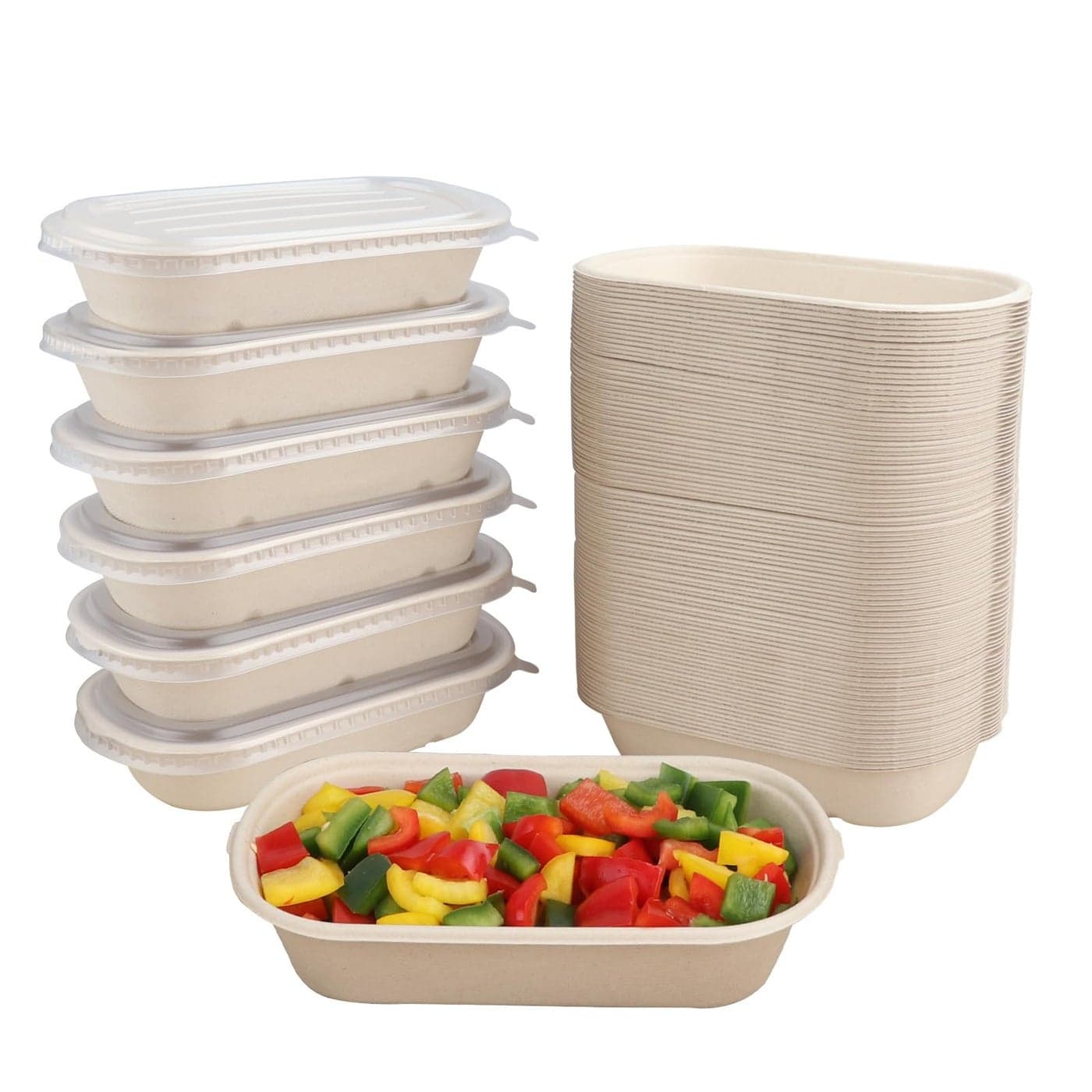 JAYEEY 29 oz Disposable salad bowls with lids Sugarcane Fiber Paper Bowls take away food containers meal prep deli container 50 Pack