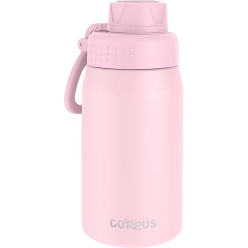 GOPPUS 15oz Kids Water Bottle with Spout Lid, Toddler Water Bottle, Stainless Steel Insulated Water Bottle, Leakproof, BPA Free, Suitable for Boys and Girls for School(Pink)