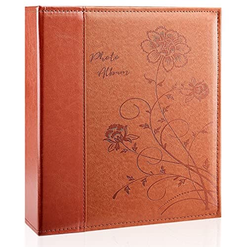 Miaikoe Photo Album 8x10 Clear Pages Pockets Leathe Cover Slip Slide in Photo Album Holds 100 Vertical 8x10 Photos Picture Book for Wedding Family (Brown)