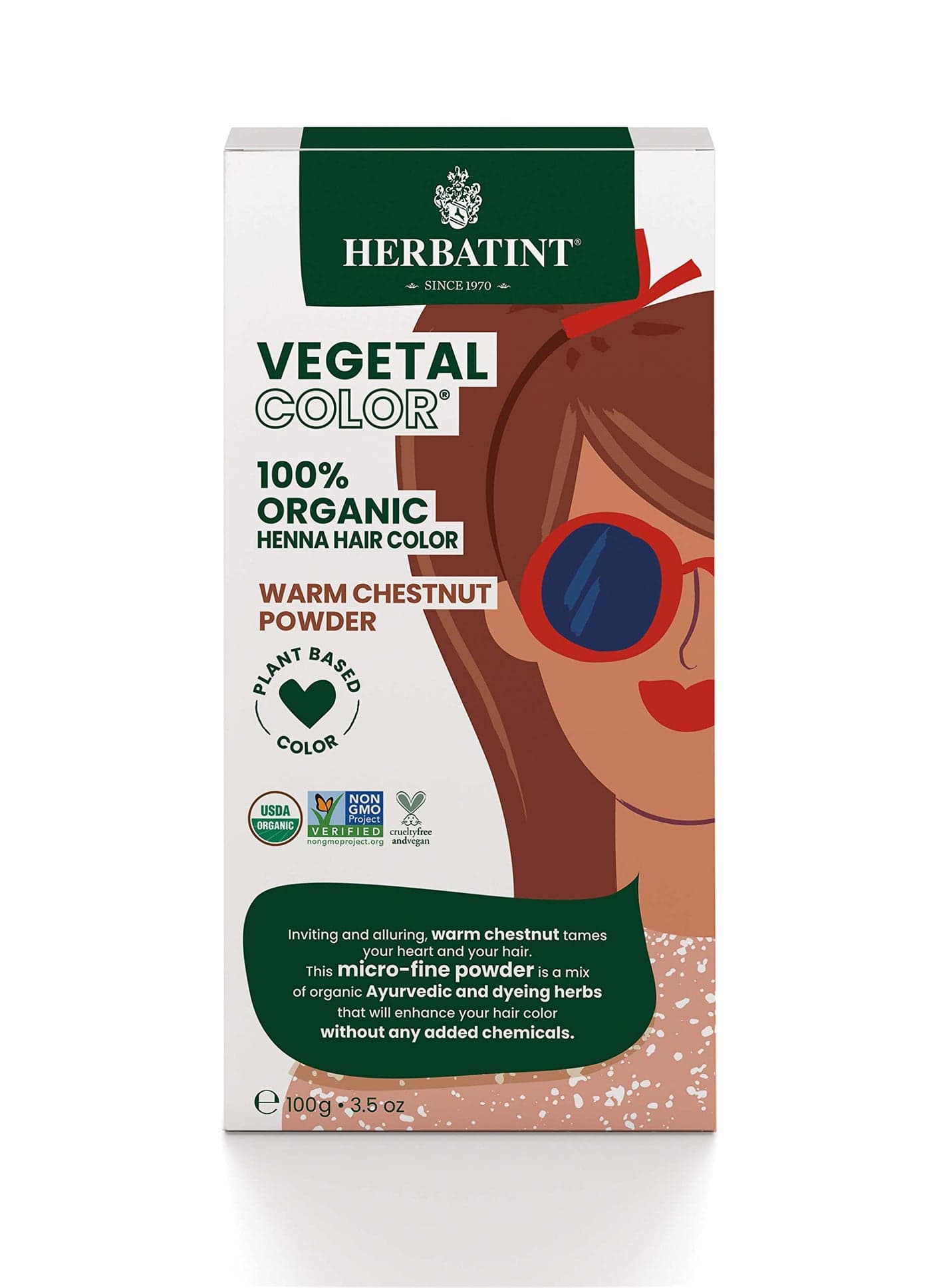 Herbatint Henna Color Organic Hair Dye Care PlantBased Henna Powder Herbal Formula Vegan Warm Chestnut 35oz