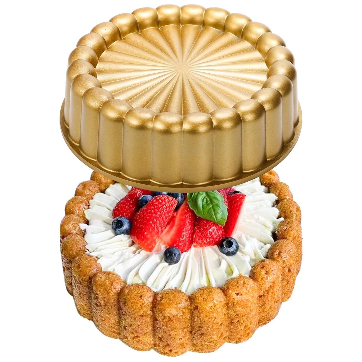 Goaste 95 Inch Charlotte Cake Pan Reusable Fluted Mold Nonstick Aluminium With Flower Shape for Cheese Chocolate Strawberry Shortcake Brownie Tart Pie